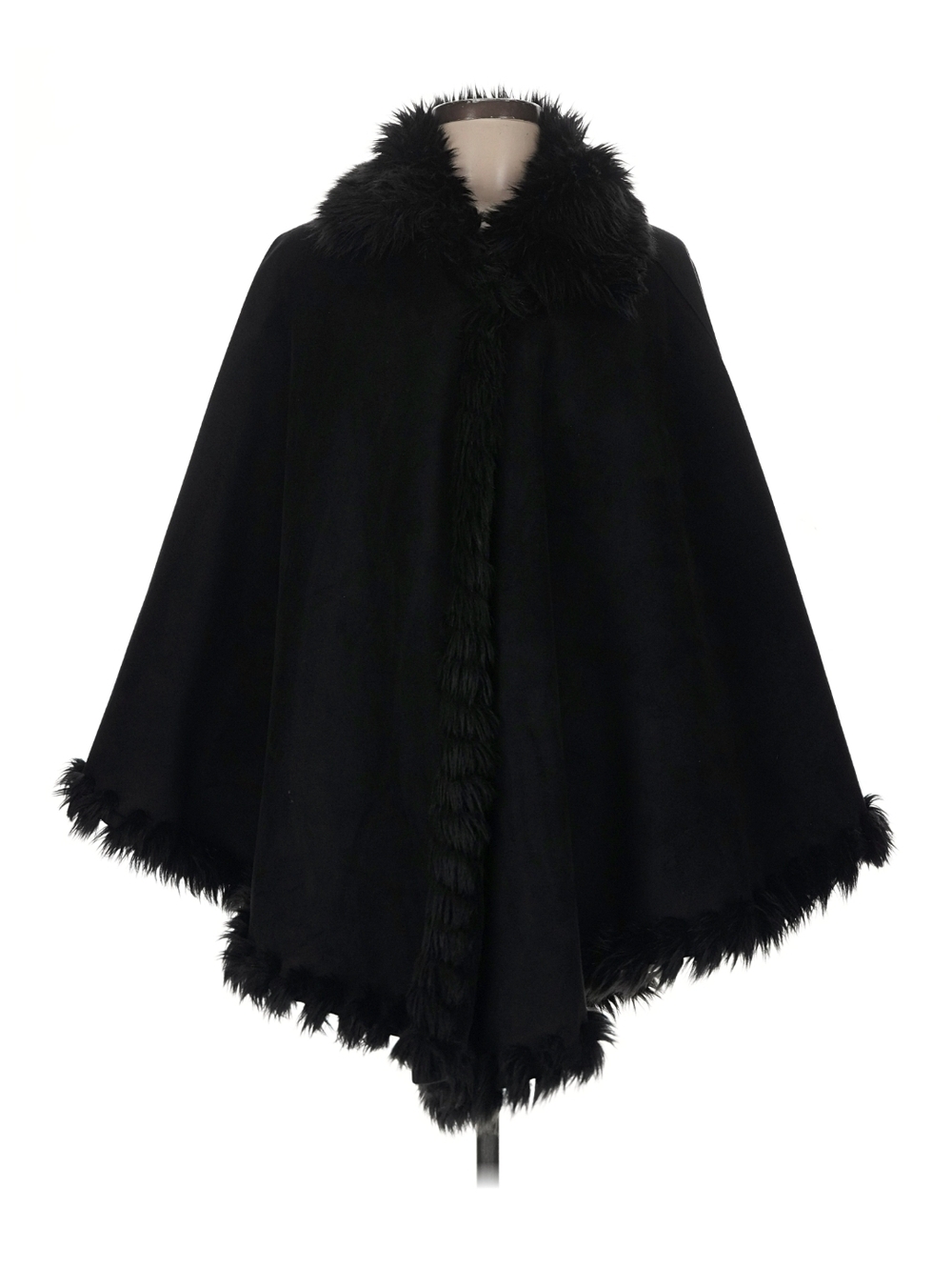 Jones New York Signature Black Faux Fur-Trim Poncho 1Sz One Size
